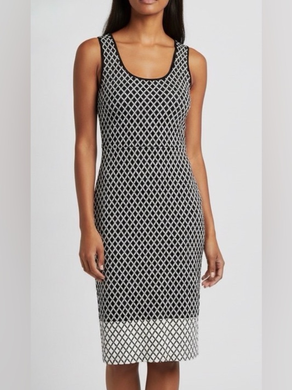 Espresso Black White Geometric Sleeveless Sheath Dress Size L